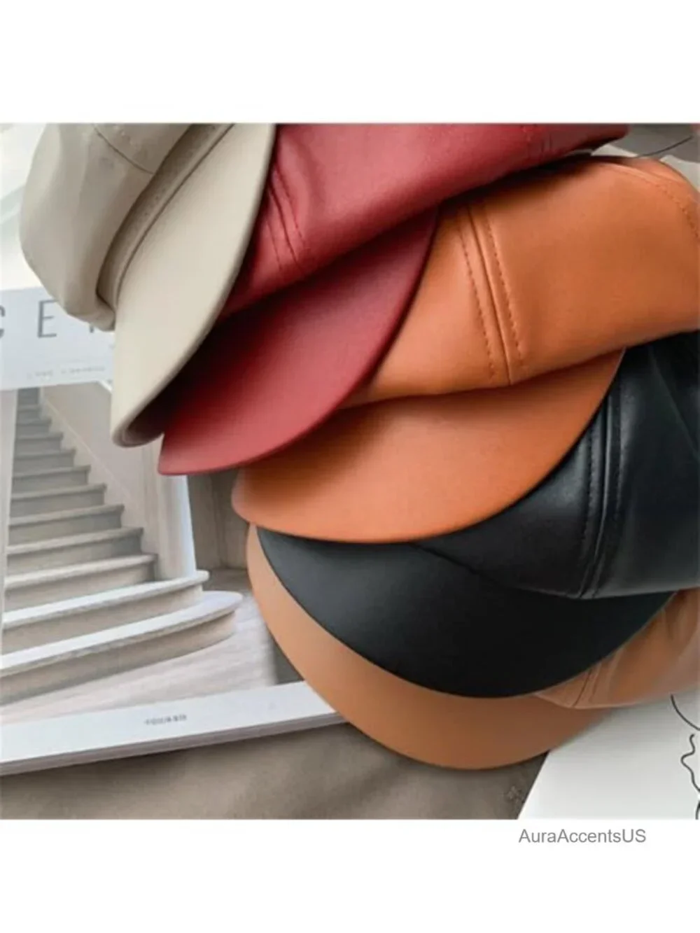 PU Leather Newsboy Cap 8 Panel Octagonal Artist Painter Hat